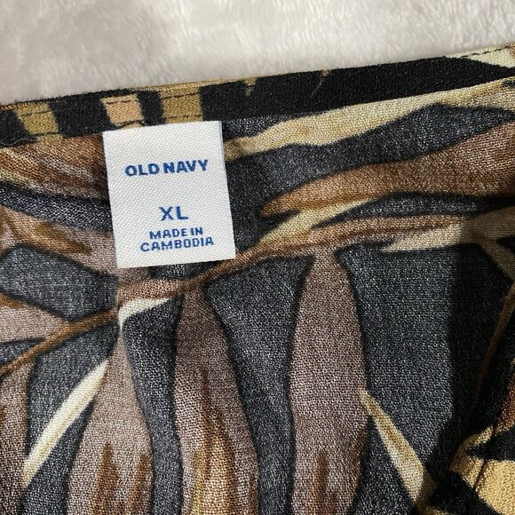 Old Navy Botanical Leaf High-Low Maxi Dress Tropical Smocked Waist Women's XL - Picture 4 of 9